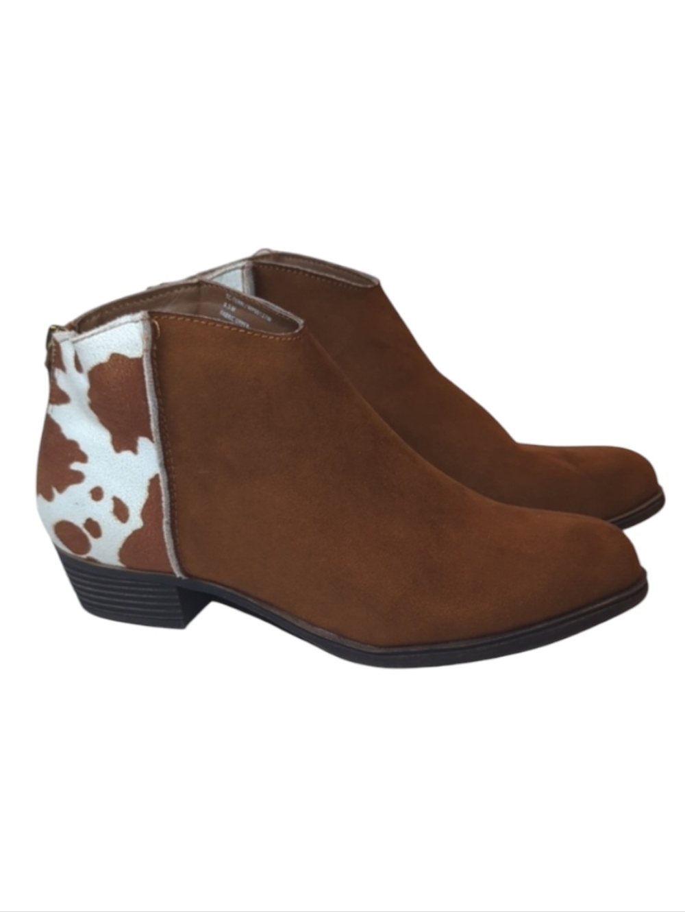 True Craft Terri Brown with Cow Print Ankle Boots Size 8.5